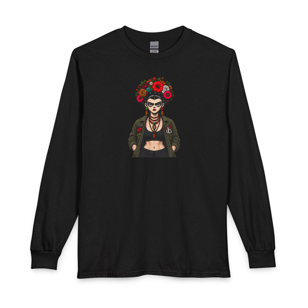 Frida-Inspired Floral Crown Long Sleeve Tee