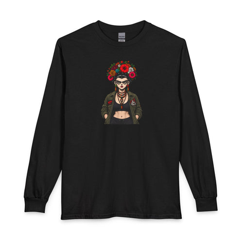 Frida-Inspired Floral Crown Long Sleeve Tee