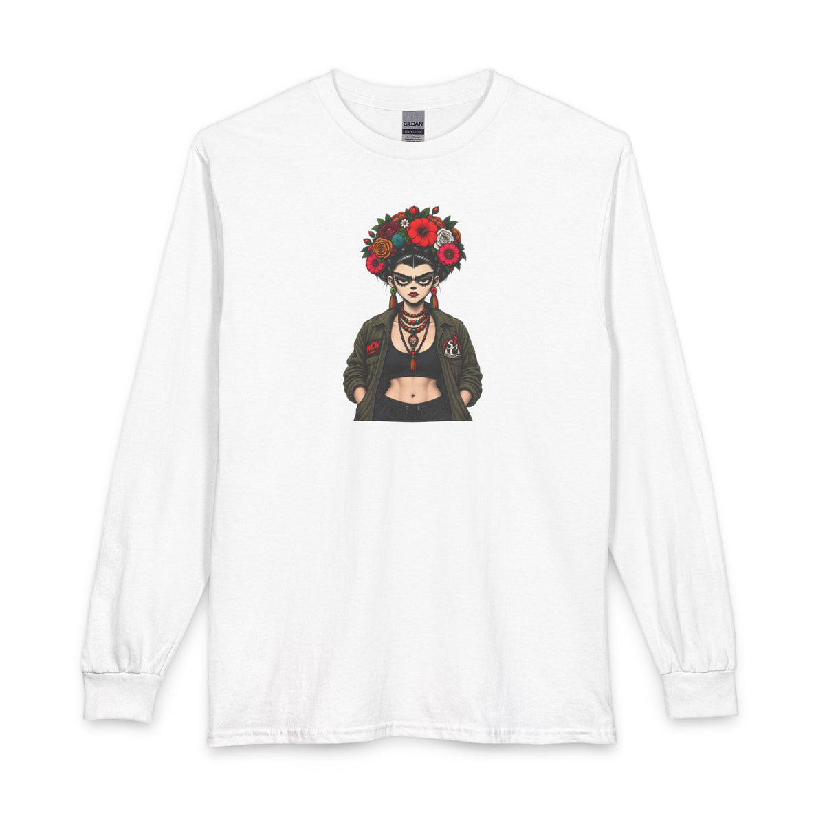 Frida-Inspired Floral Crown Long Sleeve Tee